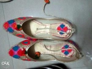 New - not used -Pair Of Red-and-blue Ankle-strap Flat Shoes