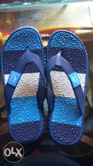 Pair Of Blue-and-white Flip Flops