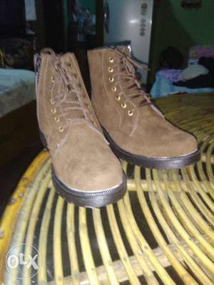 Pair Of Brown Suede Derby Boots