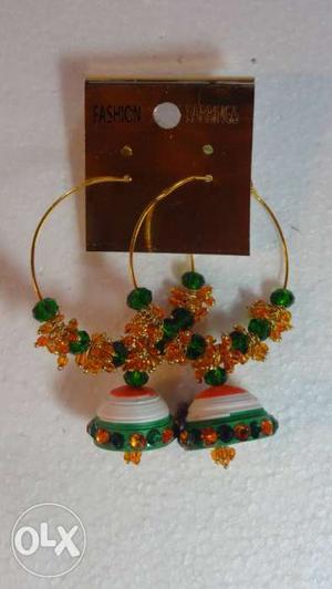 Pair Of Green-and-orange Bangle Earrings
