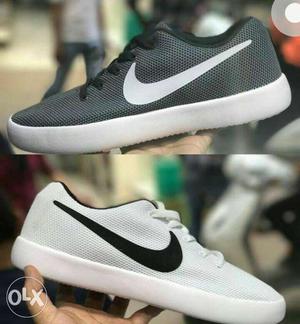 Paired Gray And White Nike Low-top Sneakers