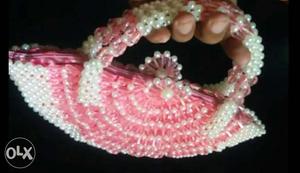 Pink And White Beaded Purse