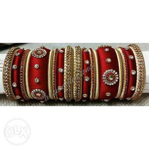 Red And Gold-colored Diamond Thread Bangles