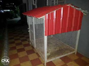 Red And White Metal Pet Cage