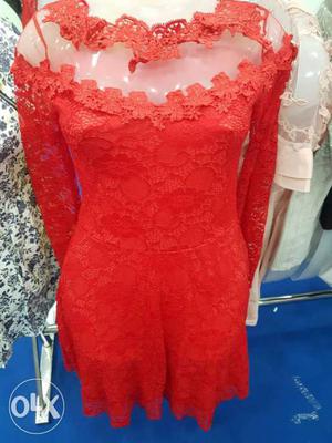 Red Floral Spaghetti Strap Long Sleeve Mini Dress
