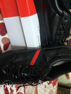 Red, Green, And Black Dress Shoes With Box
