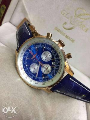 Round Blue Glamora Swiss Made Chronograph Watch With Blue