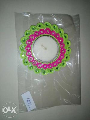 Round Green And Pink Floral Ornament