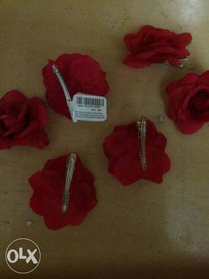 Six Red Flower Hair Clips