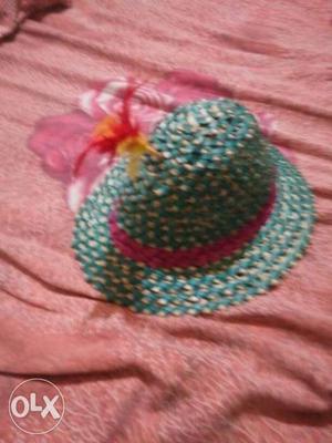 Teal And Beige Floral Hat