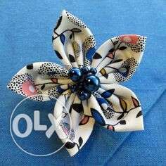 White And Blue Floral Bow