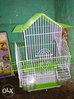 White And Green Steel Bird's cage
