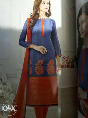Women's Blue And Red Salwar Kameez Traditional Dress