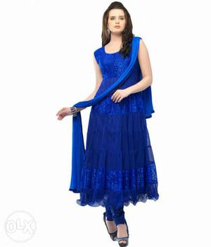 Women's Blue Laced Salwar Kameez Traditional Dress