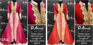 Women's Pink, Red, And Brown Floral Traditional Dress