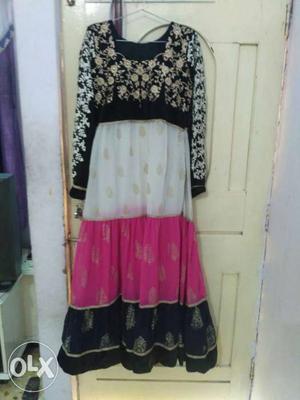 Women's White,pink And Black Dress