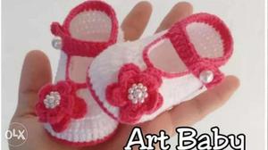 Baby's White-and-pink Crochet Booties