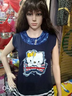 Black And White Hello Kitty Crew-neck Sleeveless Shirt