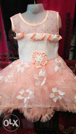 Girl's Peach Sleeveless Dress