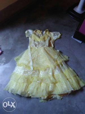 Girl's Yellow Cap-sleeve Tiered Dress