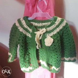 Green And White Knit Sweater