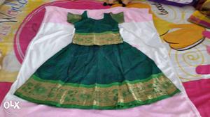 Green silk pavadai for 2 to 3 yrs girl child