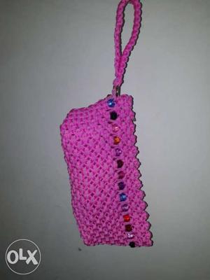 Macrame clutch home made pink color