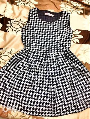 One piece party wear dress for gals(black& White checks)