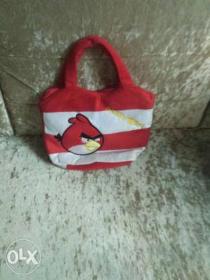 Red And White Angry Bird Fabric Handbag