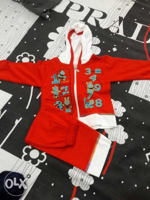 Red, White, And Green Zip-up Hoodie With Pants