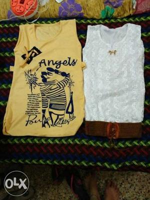 Two Yellow And Gray Tank Tops