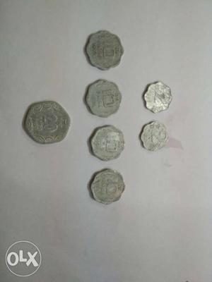 Very old coins of 2 paisa, 10 paise and 20 paise.