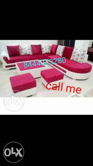 White And Pink Micro Suede Living Room Set