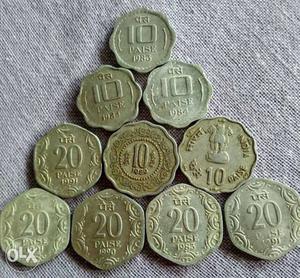 10 very good condition coin of 10 and 20 paise