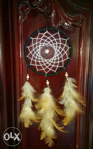 Black, White, And Yellow Feather Dream Catcher