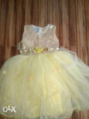 Girl's Silver And Yellow Sleeveless Dress