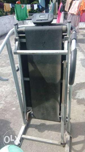 Gray And Black Folding Treadmill