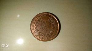 Round Copper-colored UK Half-anna Coin