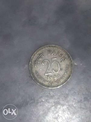 Round Silver-colored Paise 20 Coin