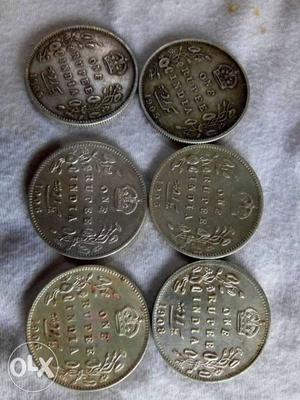 Six One Rupee India Coins