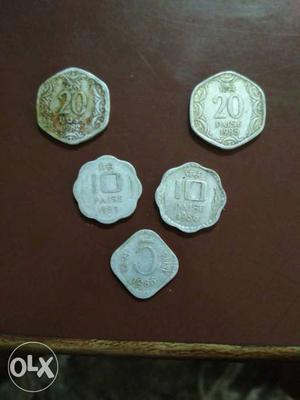 This is a set of 5 different coins 20paisa coins