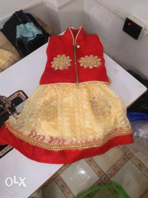 Toddler's Red And Gold Sleeveless Dress