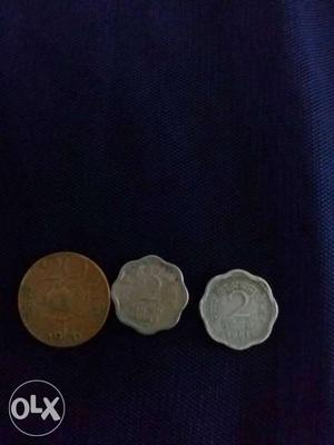 Two 2 And One 20 Indian Paise Coins
