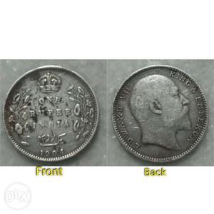 Two Round Silver One Rupee India  Coins