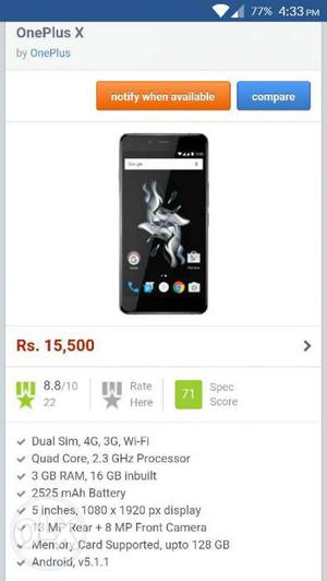Oneplus X dual 4G Mobile in new condition with