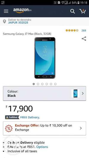 Samsung j7 max black 10 days old with bill.