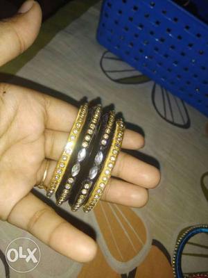 Black And Gold Crystal Beaded Bracelets