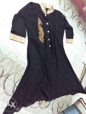 Black party wear kurti with front cut large size