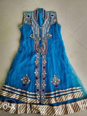 Blue And Beige Anarkali Traditional Dress