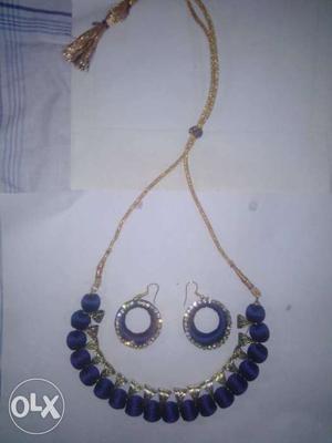 Blue Silk Thread Necklace And Chandbali Earrings